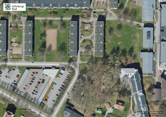 Containern står i parkeringszon 1.