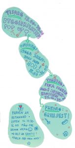 Pratbubblor med information och öppettider.