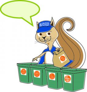 Ekorren Reture sorterar avfall