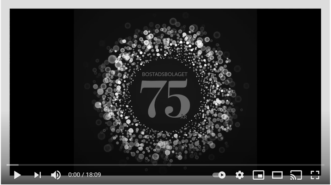 Skärmklipp av första bilden i Bostadsbolagets jubileumsfilm. 