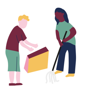 Illustration av två ungdomar som städar.