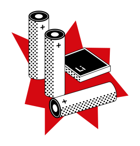 Illustration av tre små batterier.