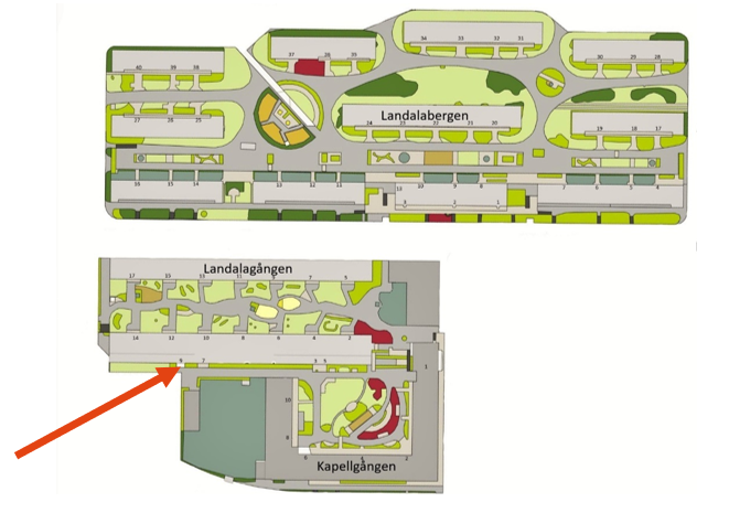 Karta som visar var distriktskontoret i Landala ligger. 