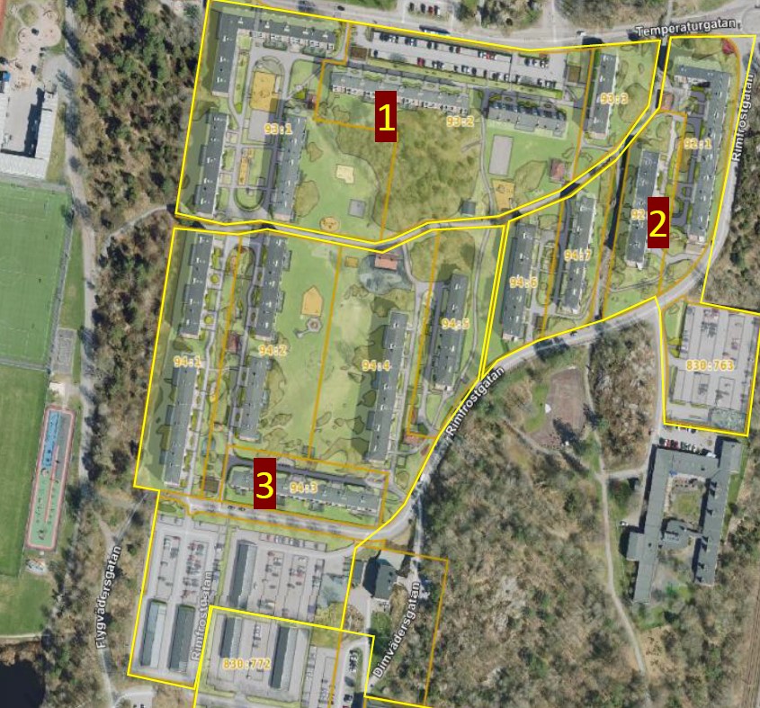 Karta över zonindelning i Biskopsgården. Zonindelningen beskrivs i text i själva nyheten. 