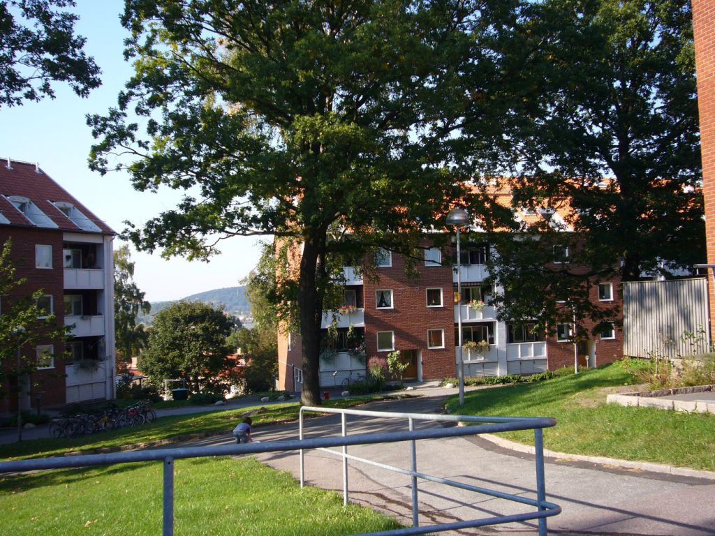 Bilden visar Bostadsbolagets fastigheter i Östra Torpa, Göteborg