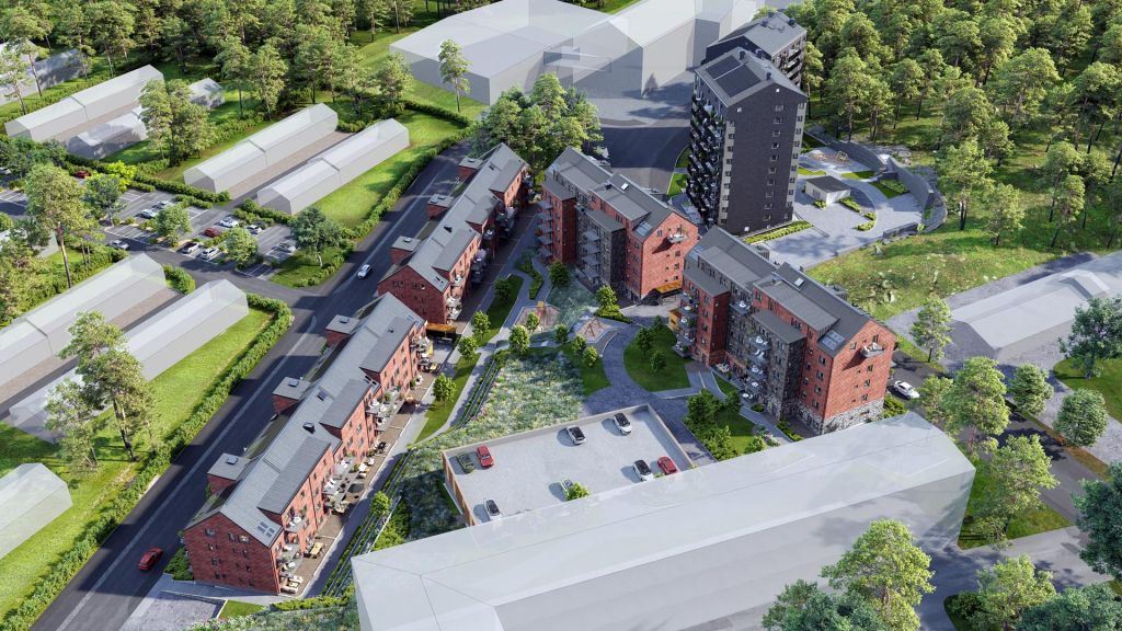 3D-illustration som visar de nya husen på Smörslottsgatan.