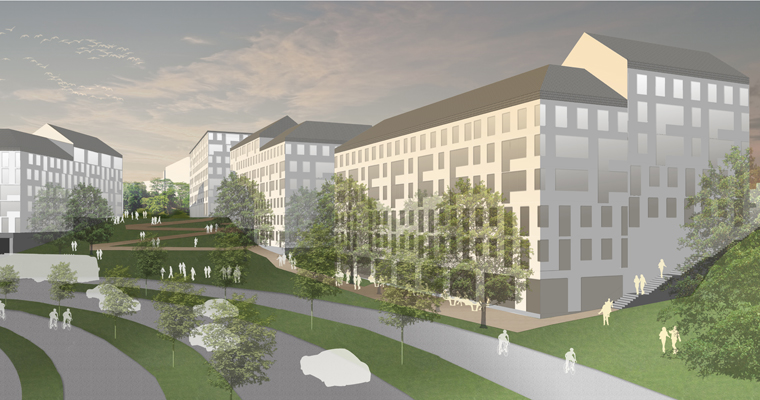 Bilden visar hur det tänkta området kommer se ut vid Säterigatan i Göteborg