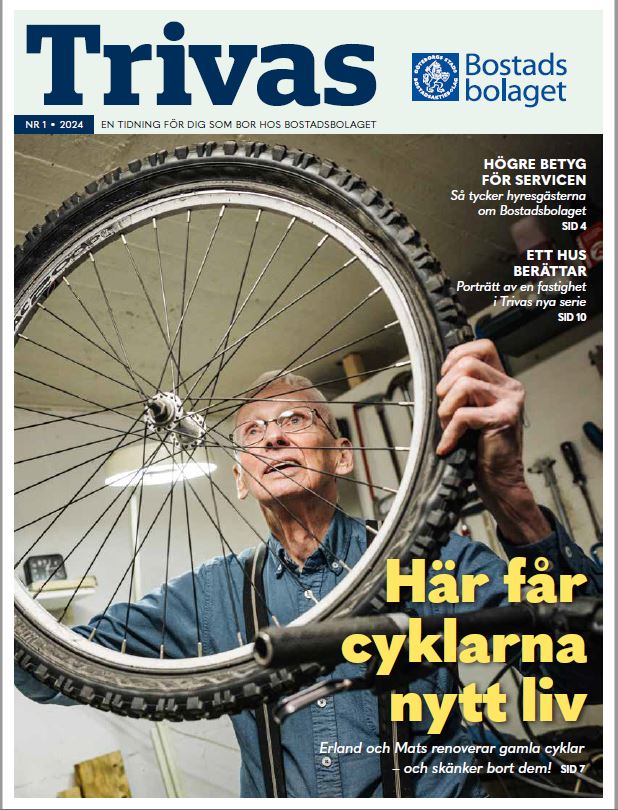 Framsida på tidningen Trivas. En kvinna ler in i kameran.