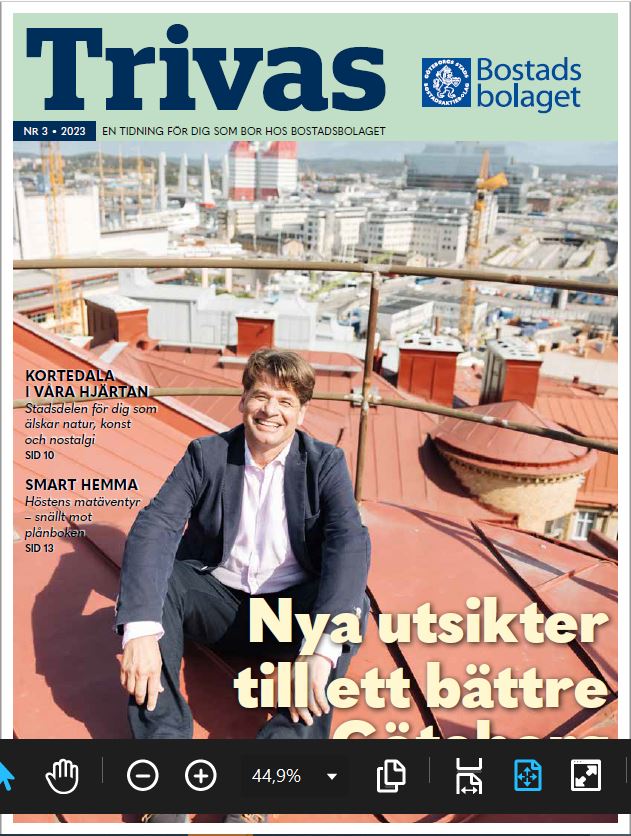 Framsida på tidningen Trivas. En man ler in i kameran.