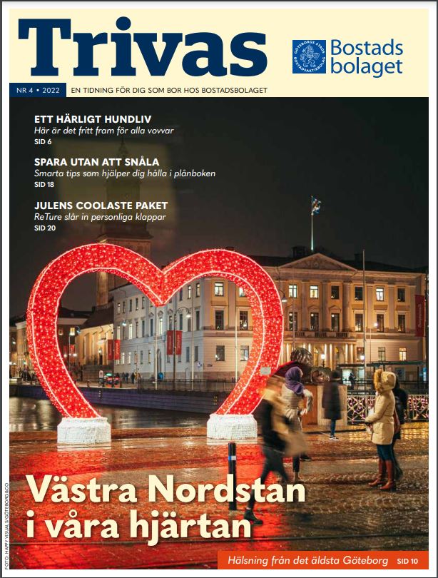 Framsida på tidningen Trivas. En kvinna sitter i en stol och ler.