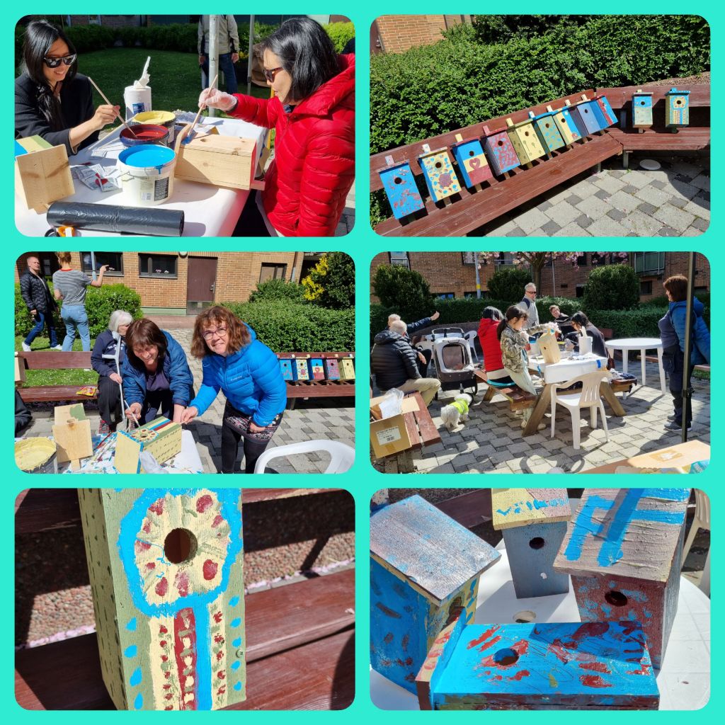 Målning av fågelholkar i Västra Nordstan