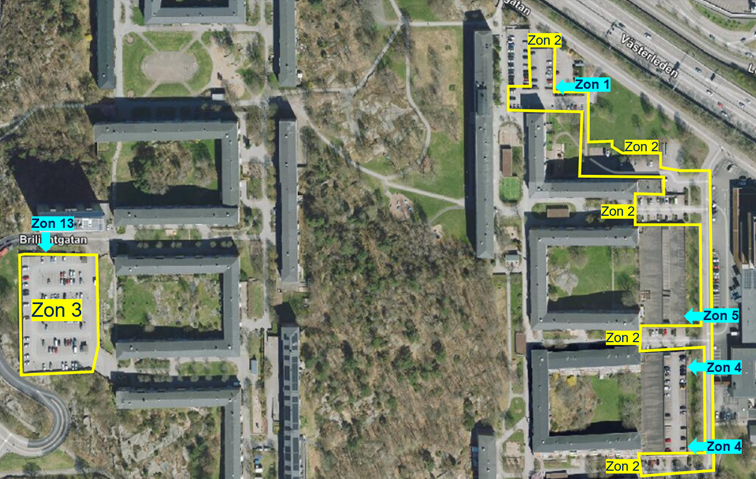 Karta över parkeringszoner, beskrivning av zonerna är utskrivna i nyheten. 