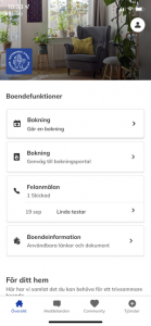 Visar förstasidan på Bostadsbolagets app.