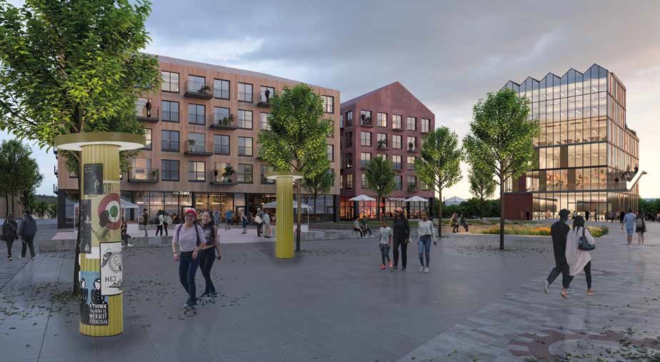 Illustration på förslag 1 på framtida utformning av Hammarkulletorget