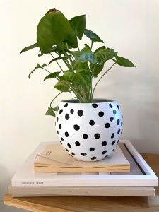 En kruka med prickar.