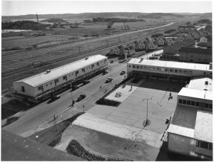 Svartvit flygbild över ett gammalt torg. Används som tävlingsbild och vi kan därför inte nämna namnet på torget.